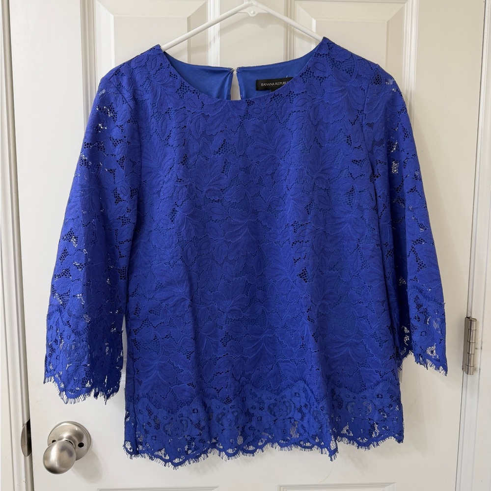 Banana Republic Lace Top 3/4 Sleeve Blue Size Small NEW